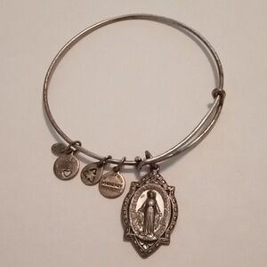 #798.  Alex And Ani Silver Toned,Mother Mary Charm Bracelet